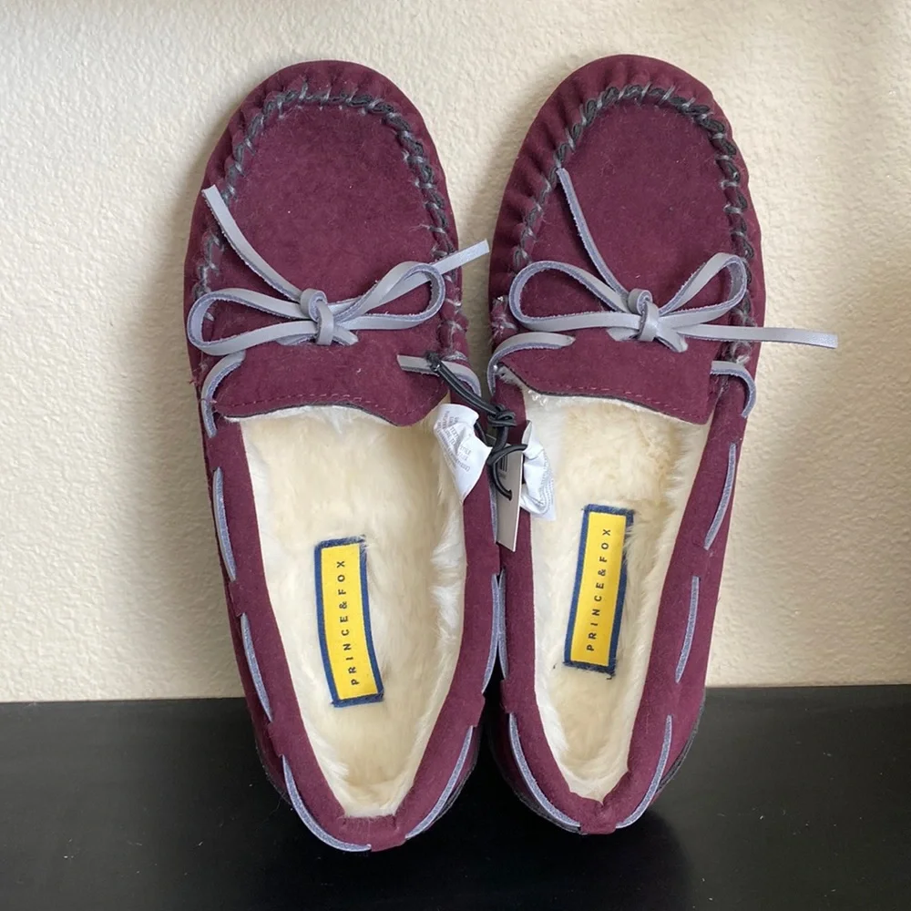 Prince & Fox Fur Lined Shoes, Size US 6W, Maroon, New with Tag - Picture 1 of 9
